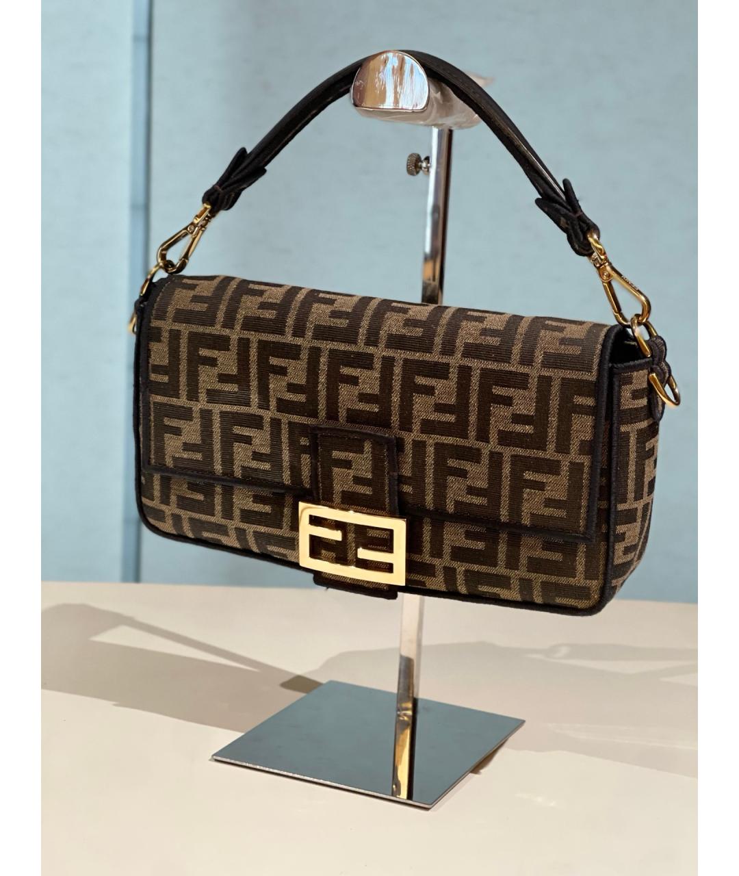 FENDI Коричневая деним сумка с короткими ручками, фото 10