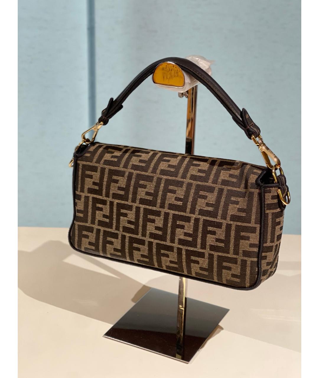 FENDI Коричневая деним сумка с короткими ручками, фото 6