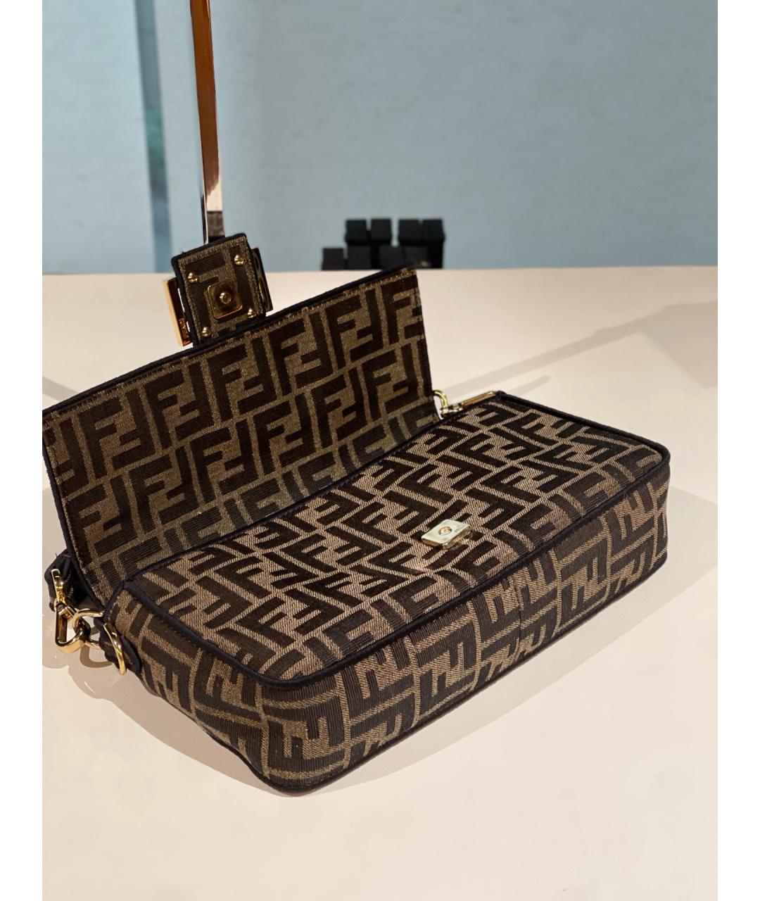 FENDI Коричневая деним сумка с короткими ручками, фото 7