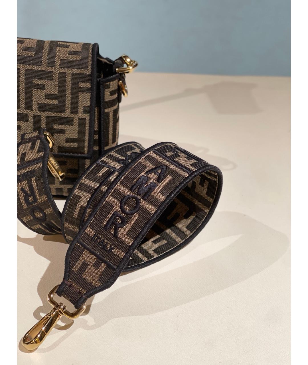FENDI Коричневая деним сумка с короткими ручками, фото 9