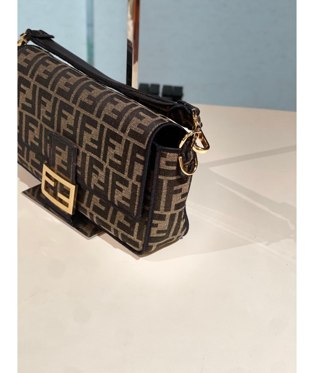 FENDI Коричневая деним сумка с короткими ручками, фото 4