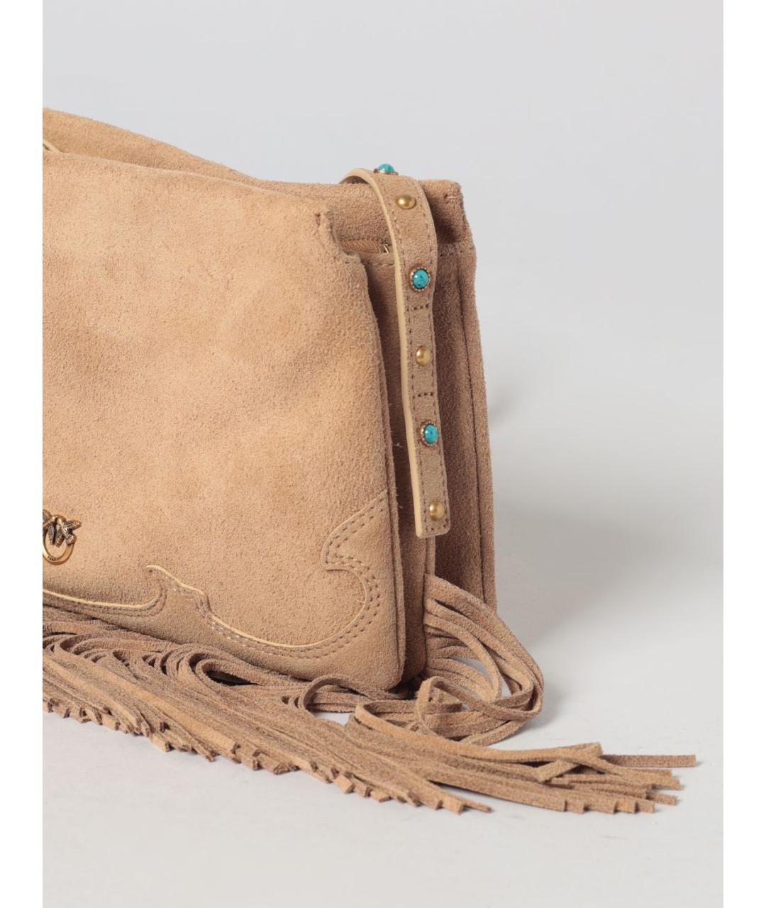 PINKO Бежевая замшевая сумка через плечо, фото 3