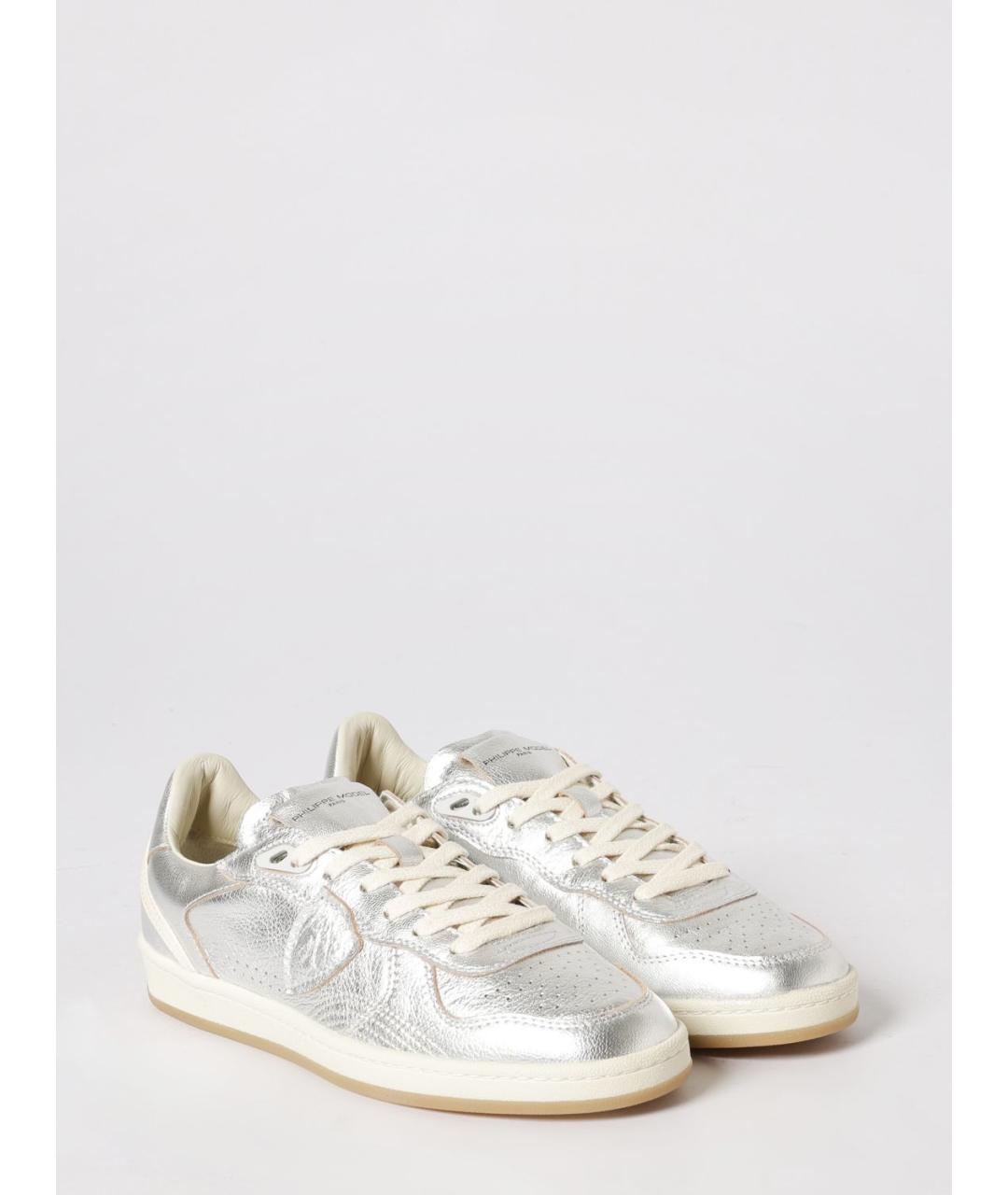 PHILIPPE MODEL Серебряные кожаные кеды, фото 2
