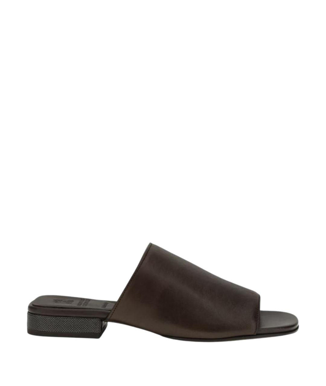BRUNELLO CUCINELLI Коричневые кожаные босоножки, фото 1