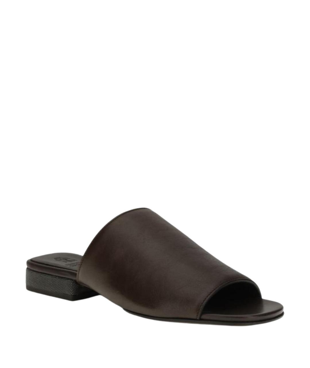 BRUNELLO CUCINELLI Коричневые кожаные босоножки, фото 2