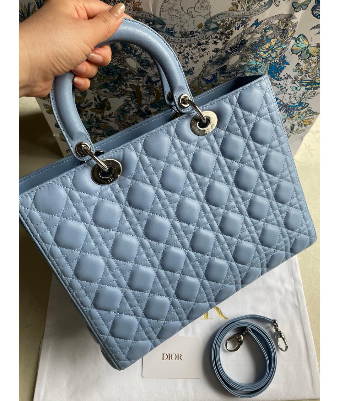 CHRISTIAN DIOR Синяя кожаная сумка тоут, фото 3