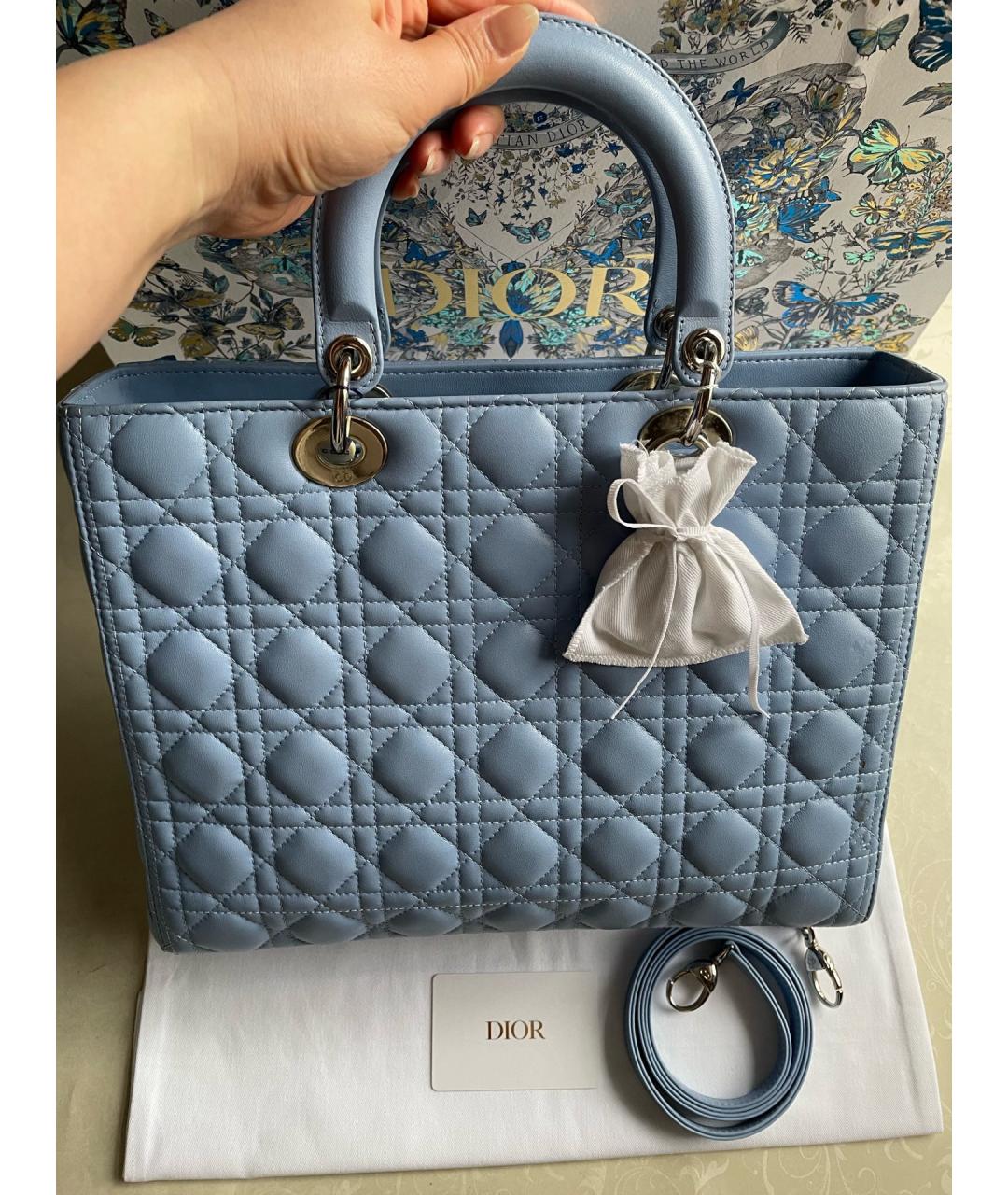 CHRISTIAN DIOR Синяя кожаная сумка тоут, фото 7