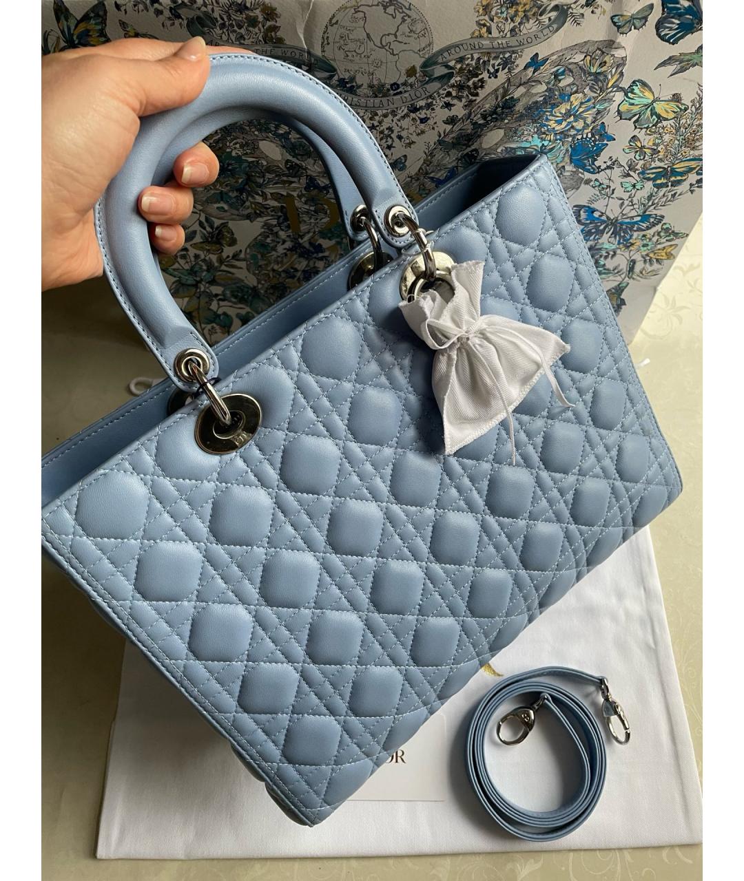 CHRISTIAN DIOR Синяя кожаная сумка тоут, фото 2