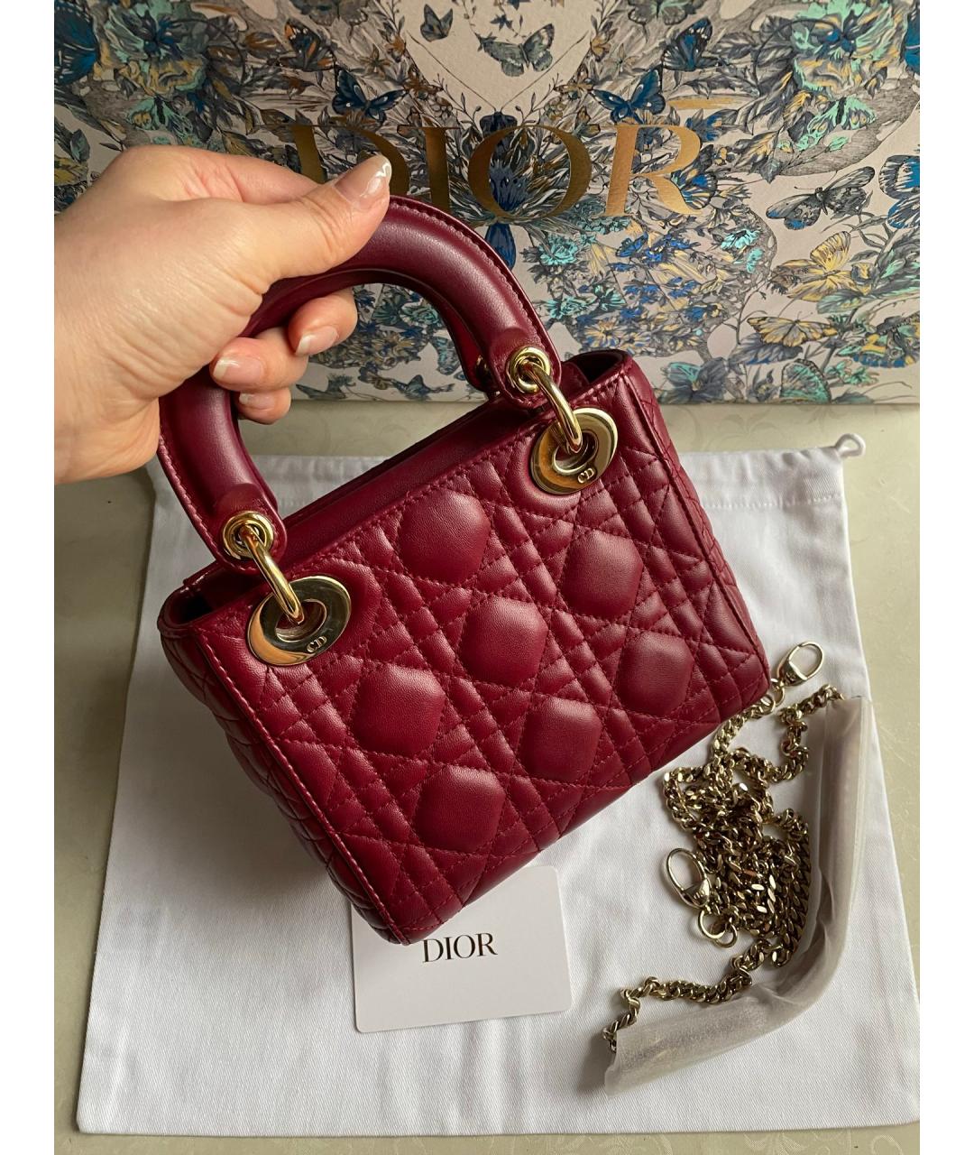 CHRISTIAN DIOR Красная кожаная сумка с короткими ручками, фото 3