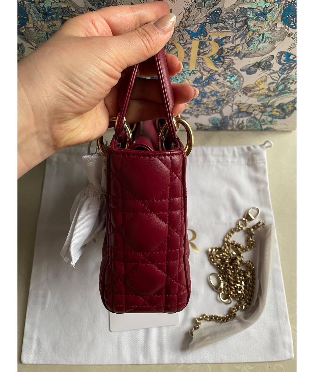 CHRISTIAN DIOR Красная кожаная сумка с короткими ручками, фото 4