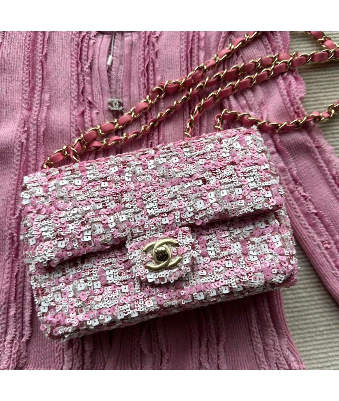 CHANEL Розовая твидовая сумка тоут, фото 3