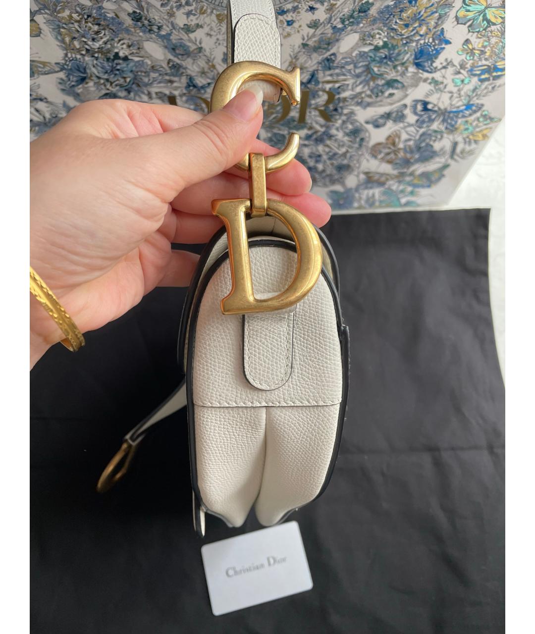 CHRISTIAN DIOR Белая кожаная сумка с короткими ручками, фото 4