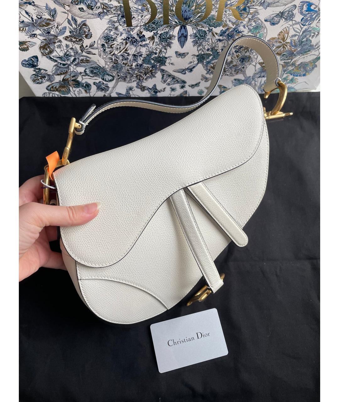 CHRISTIAN DIOR Белая кожаная сумка с короткими ручками, фото 2