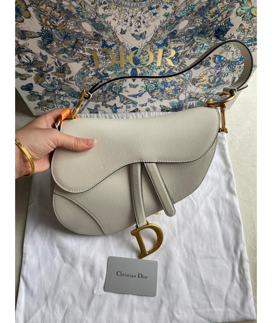 CHRISTIAN DIOR Белая кожаная сумка с короткими ручками, фото 7