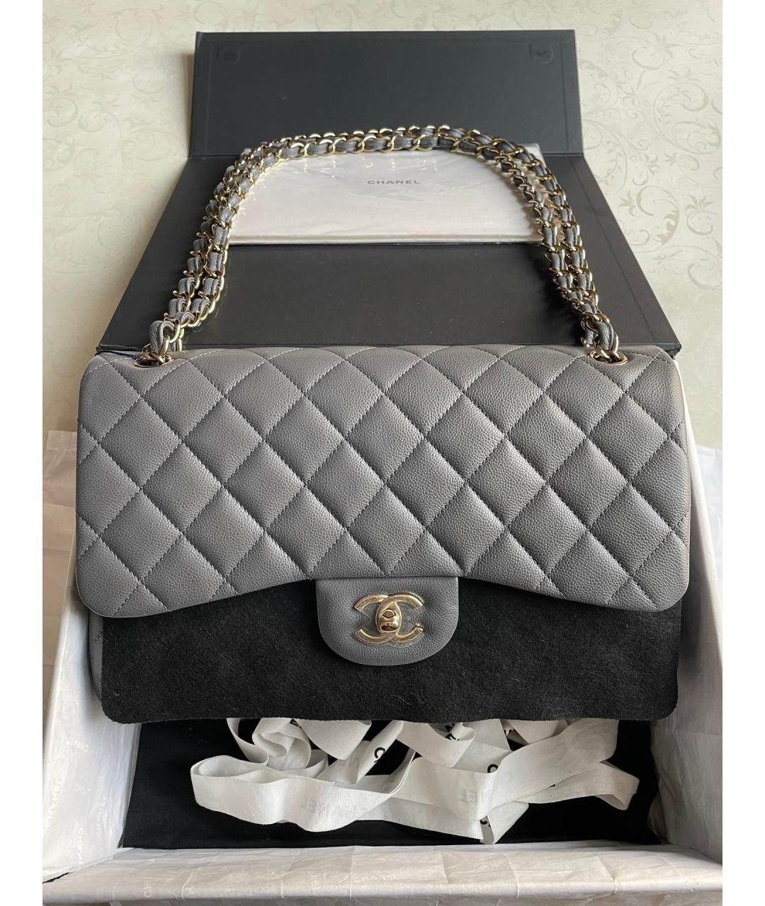 CHANEL Серая кожаная сумка через плечо, фото 7
