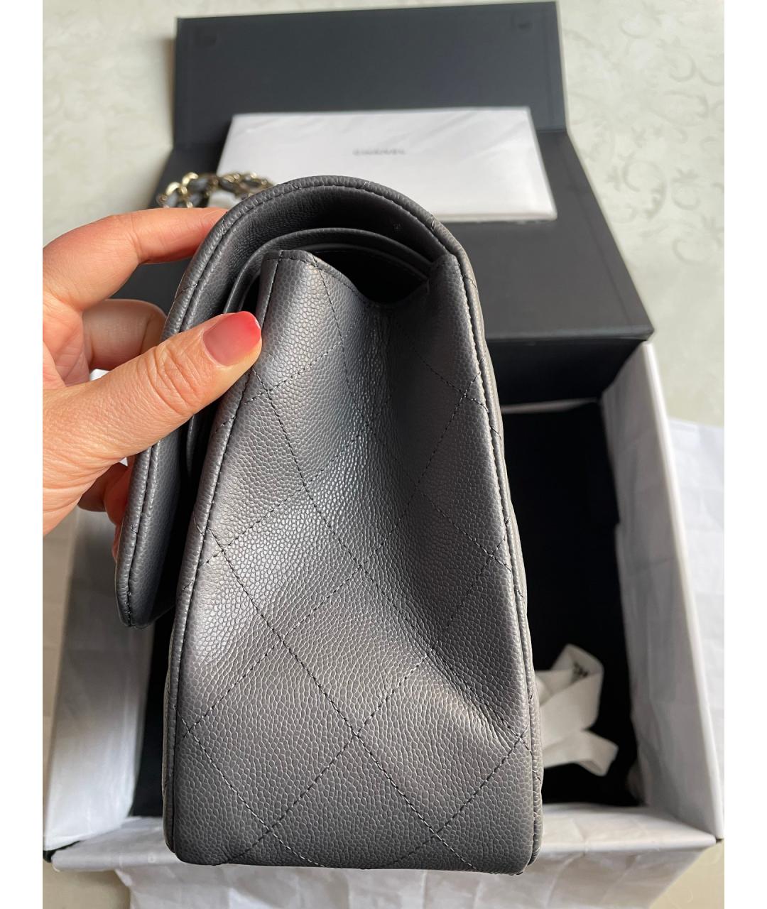 CHANEL Серая кожаная сумка через плечо, фото 4