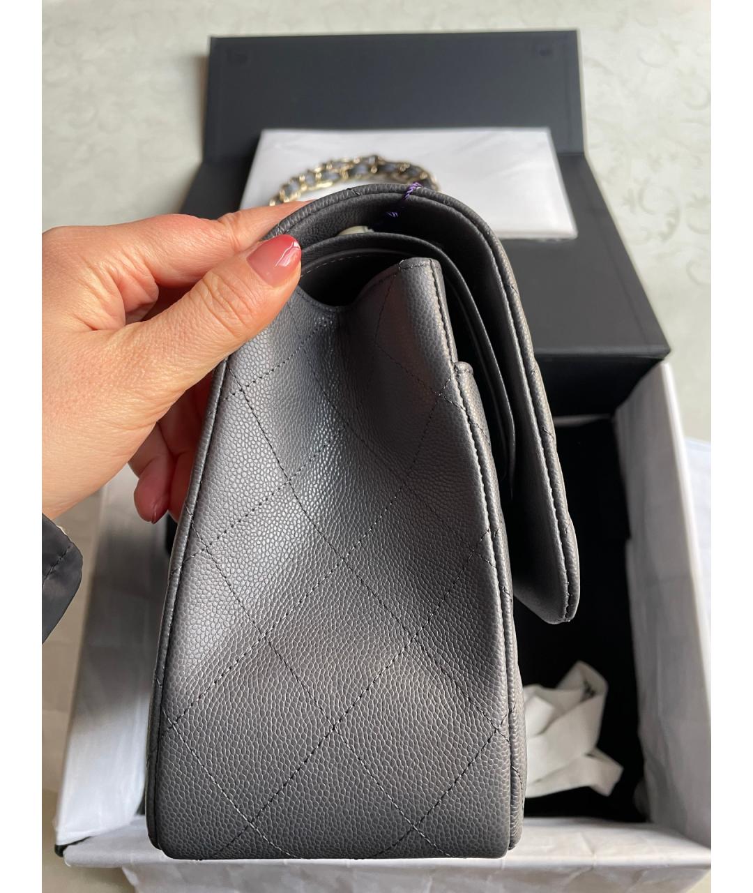 CHANEL Серая кожаная сумка через плечо, фото 5