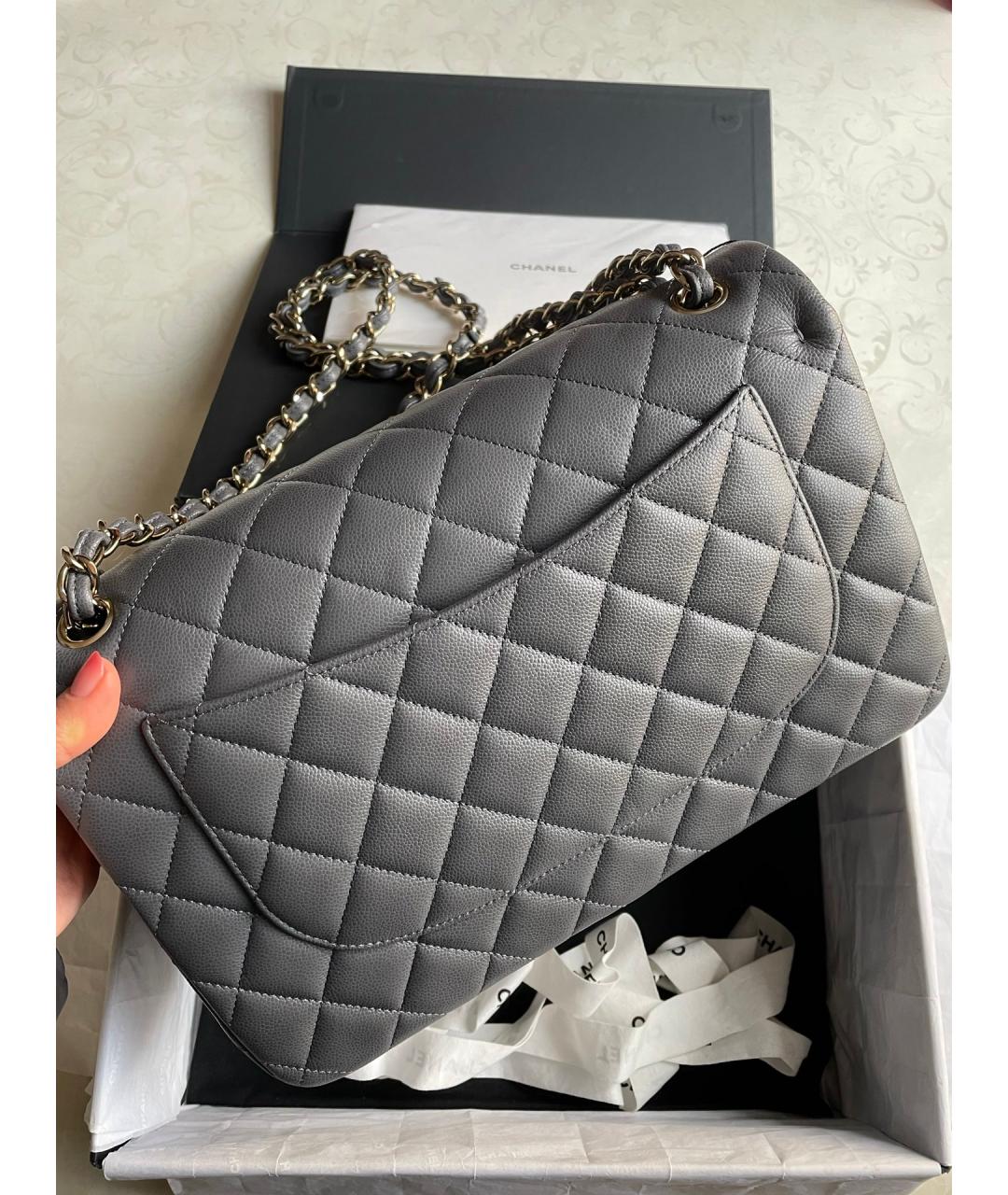 CHANEL Серая кожаная сумка через плечо, фото 3