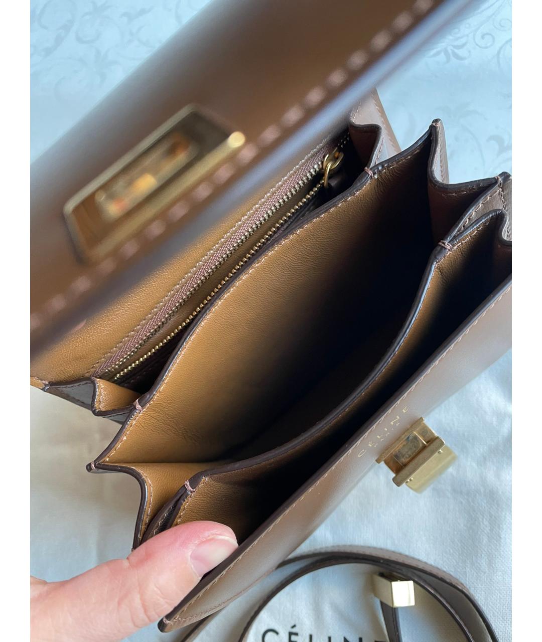CELINE Коричневая кожаная сумка через плечо, фото 6