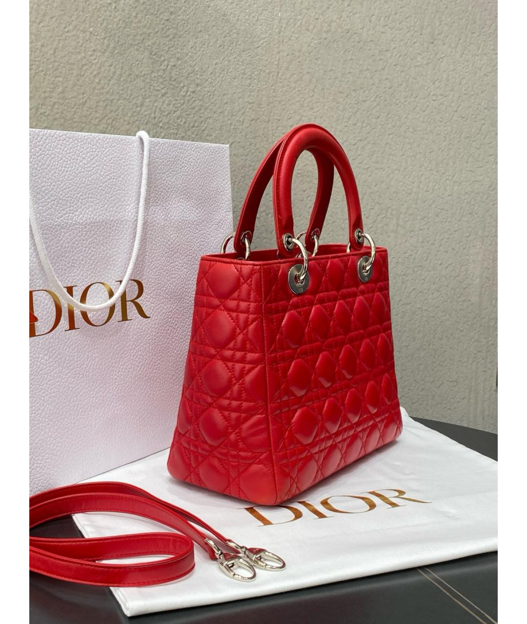 CHRISTIAN DIOR Красная кожаная сумка тоут, фото 5