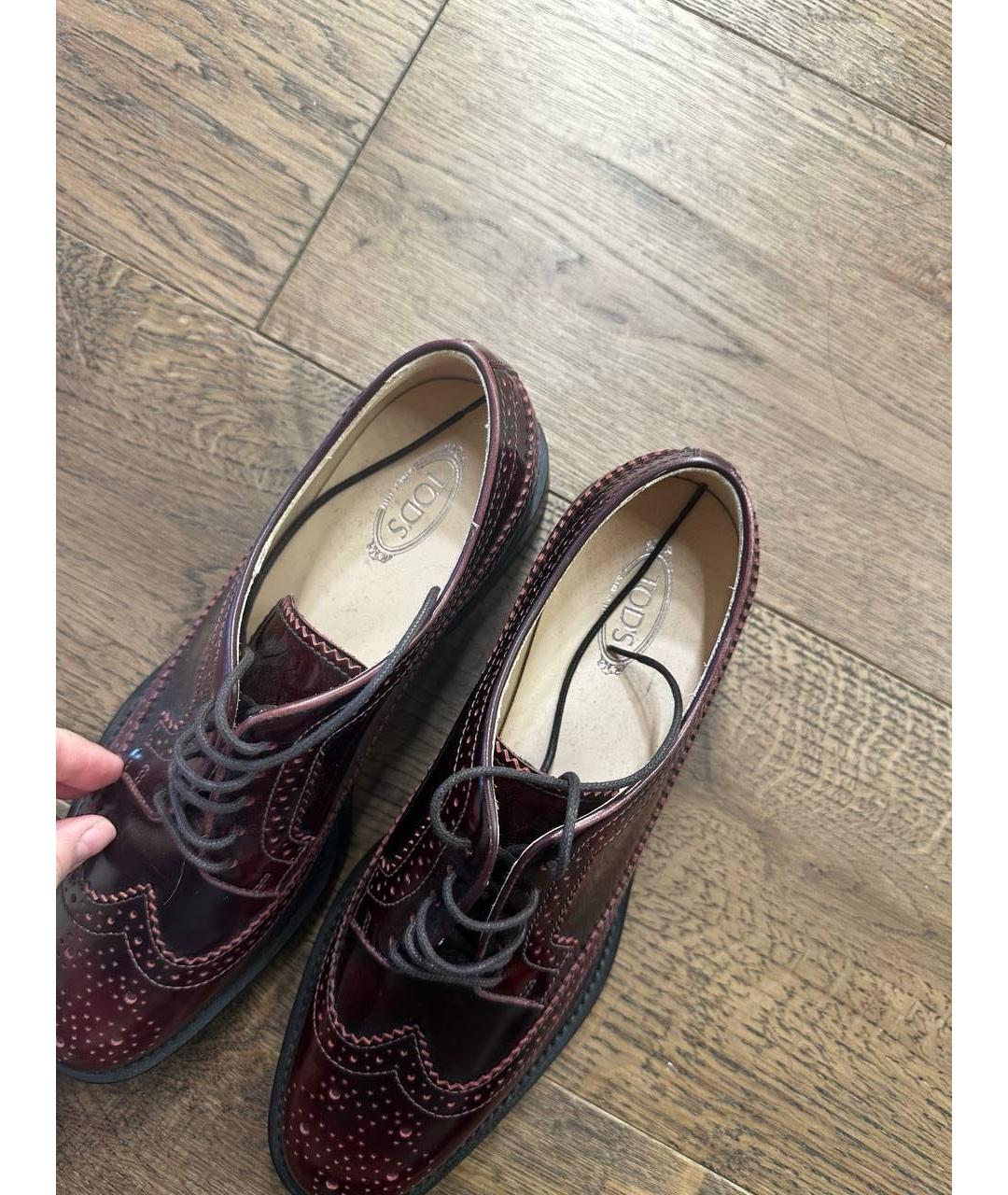 TOD'S Бордовые брогги и оксфорды из лакированной кожи, фото 4