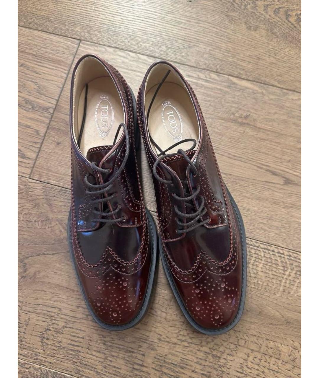 TOD'S Бордовые брогги и оксфорды из лакированной кожи, фото 3