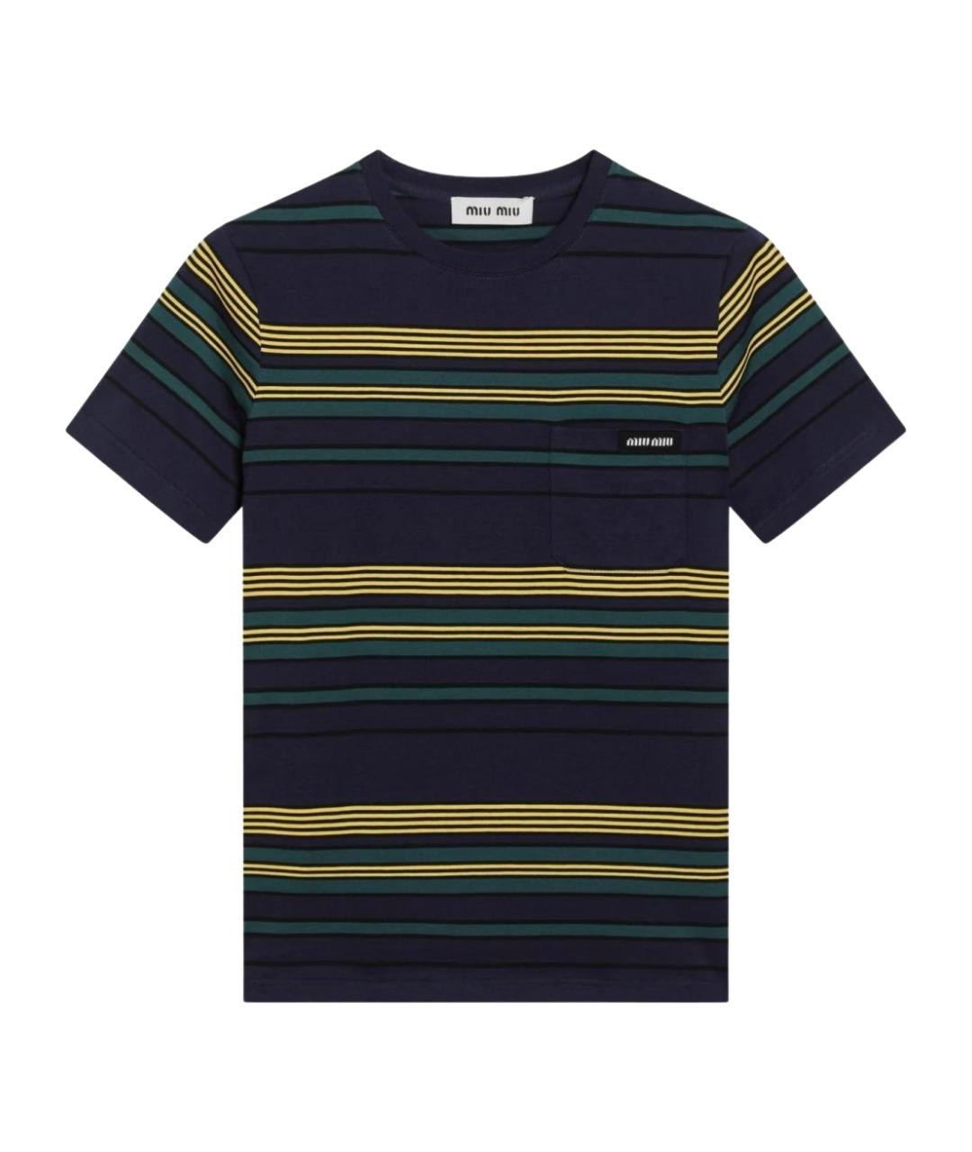MIU MIU Темно-синяя хлопковая футболка, фото 1