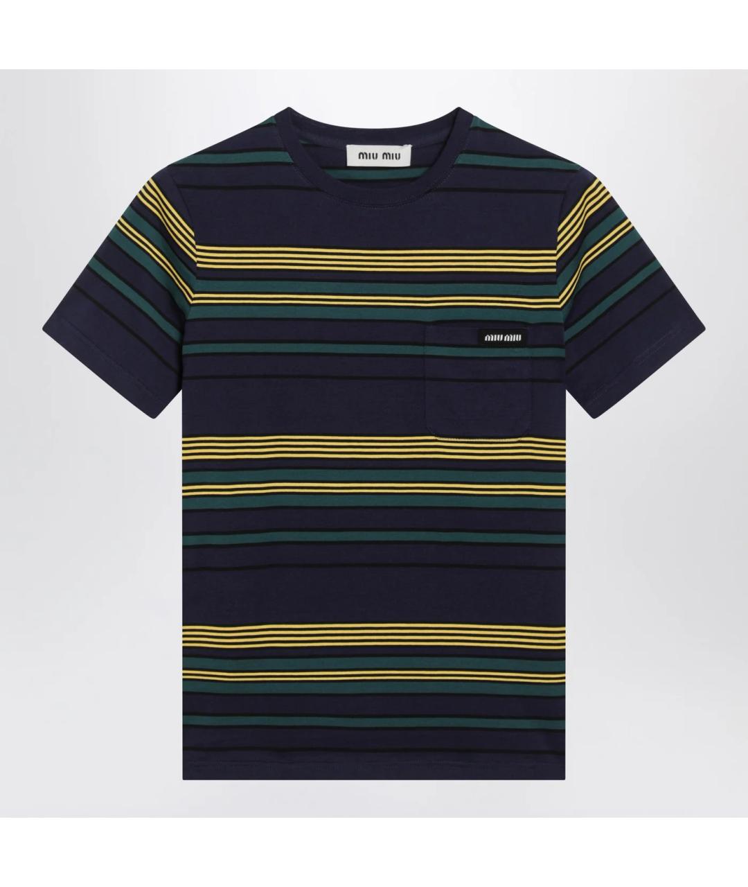 MIU MIU Темно-синяя хлопковая футболка, фото 3
