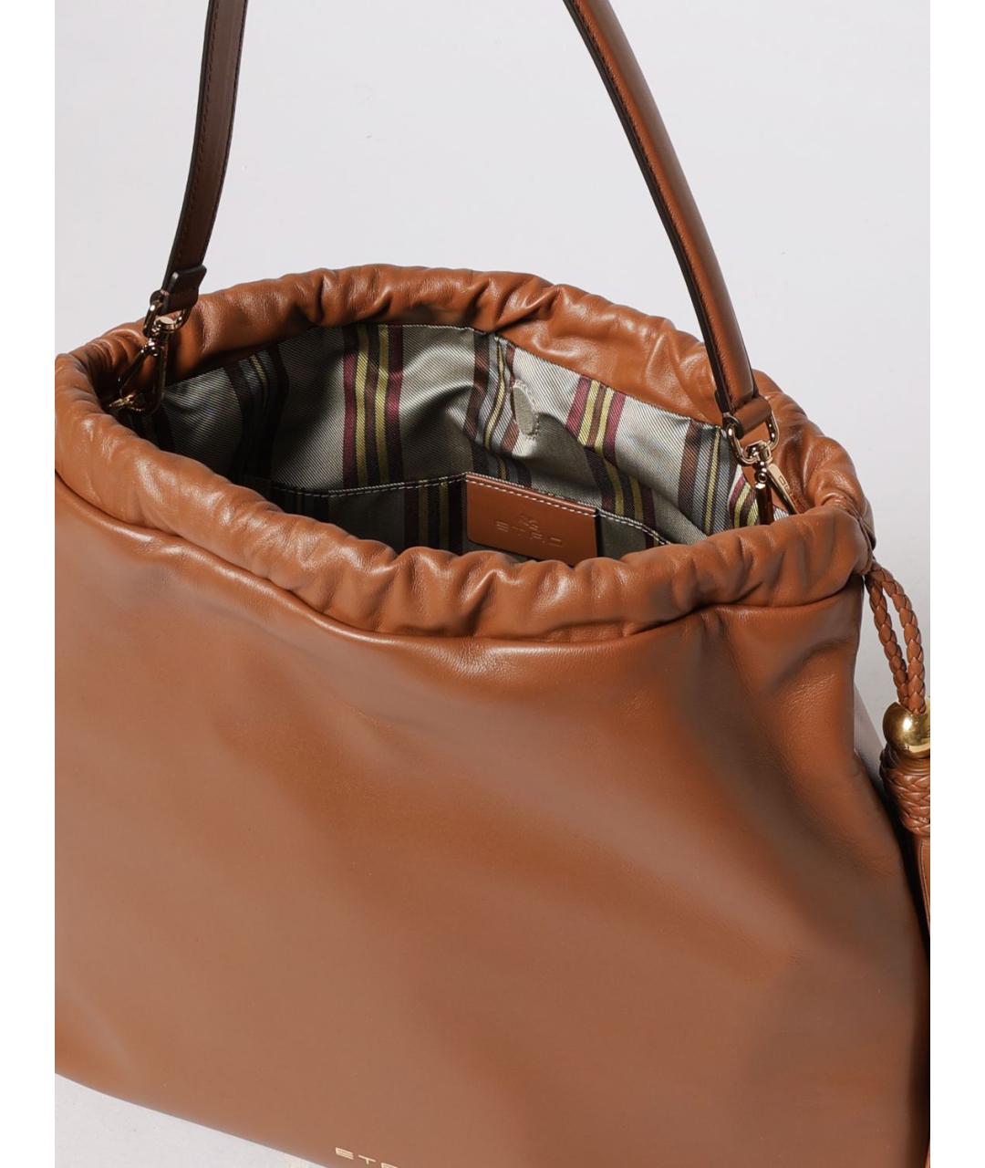 ETRO Коричневая кожаная сумка с короткими ручками, фото 5