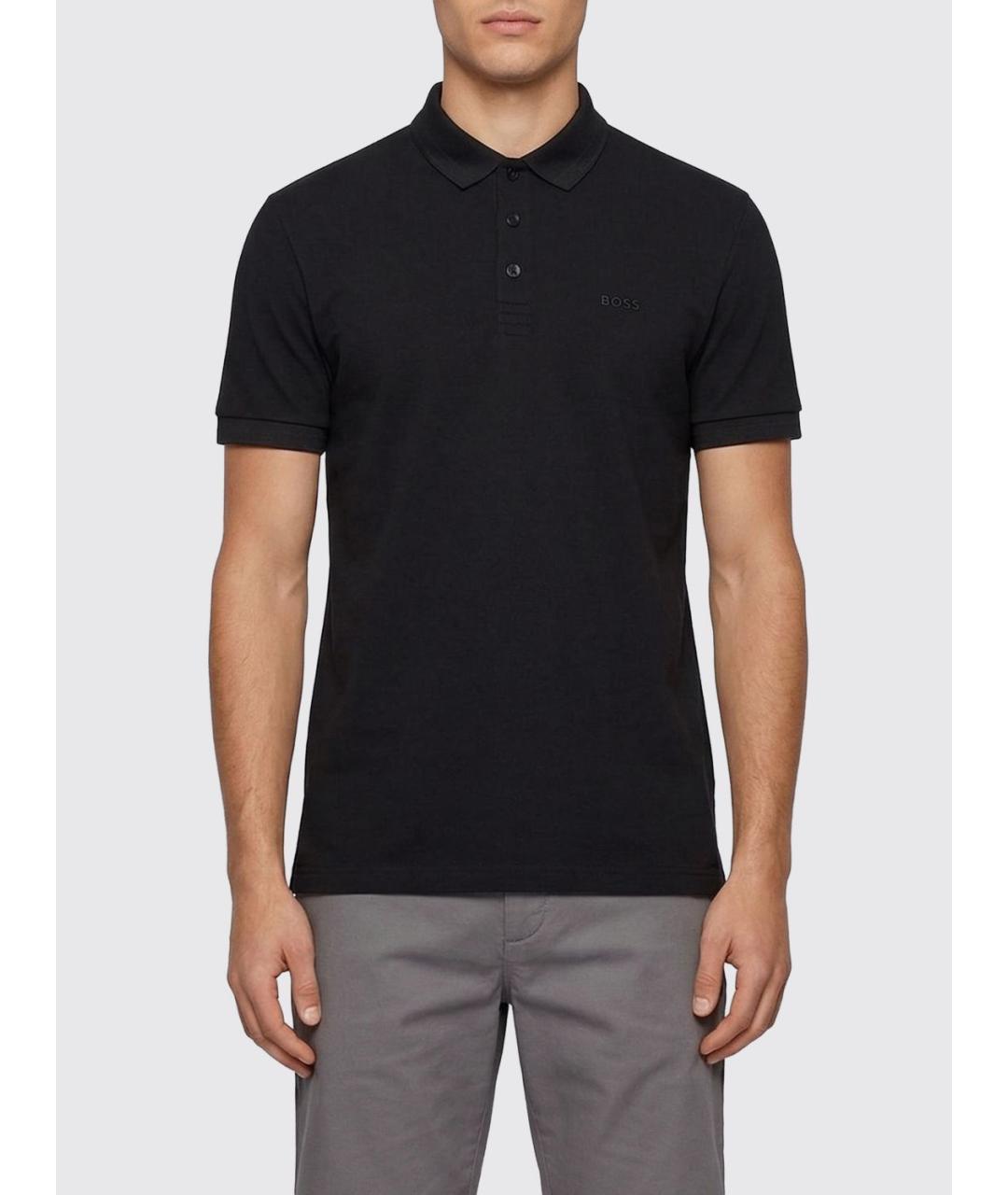 HUGO BOSS Черное хлопковое поло с коротким рукавом, фото 2