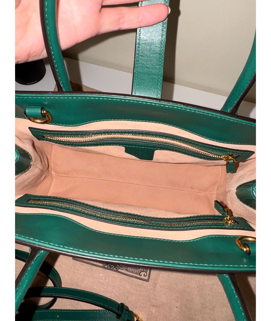 GUCCI Зеленая кожаная сумка тоут, фото 4