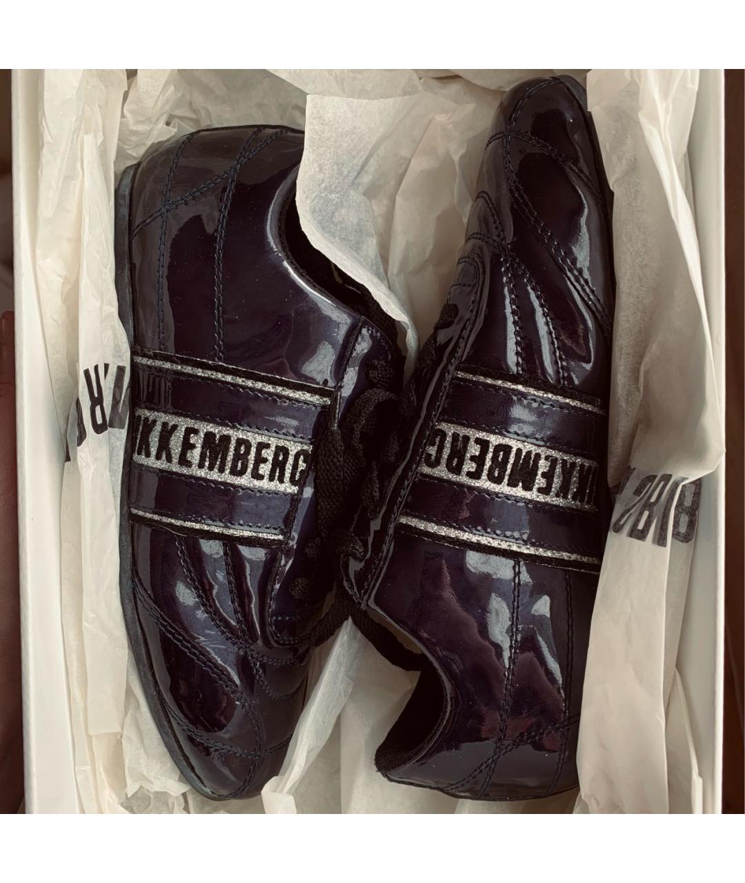 BIKKEMBERGS Темно-синие кеды из лакированной кожи, фото 2