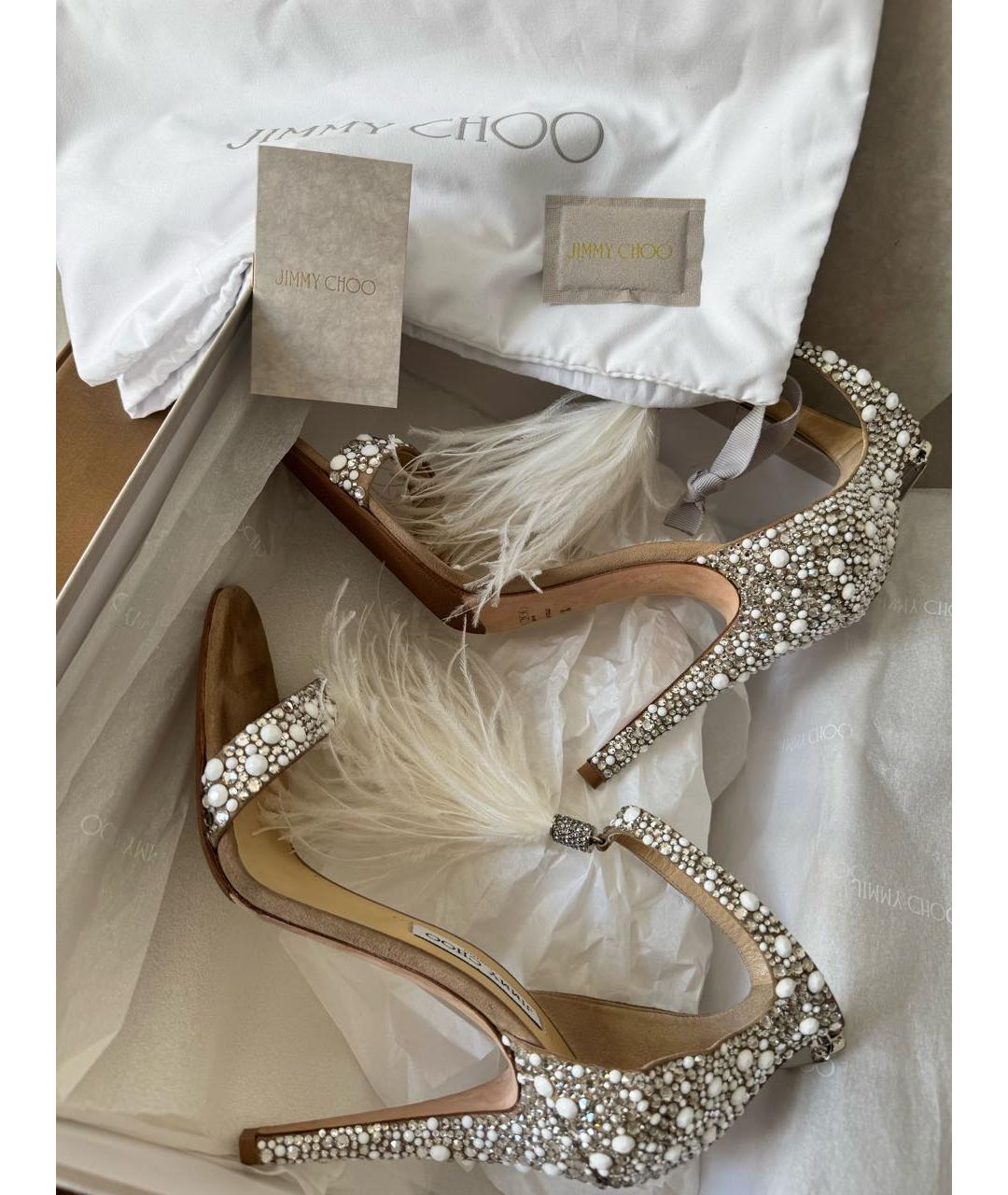 JIMMY CHOO Серебряные замшевые босоножки, фото 5