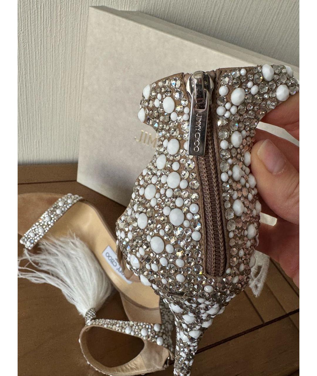 JIMMY CHOO Серебряные замшевые босоножки, фото 7