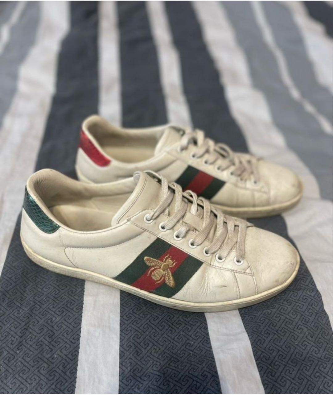 GUCCI Белые кожаные низкие кроссовки / кеды, фото 5