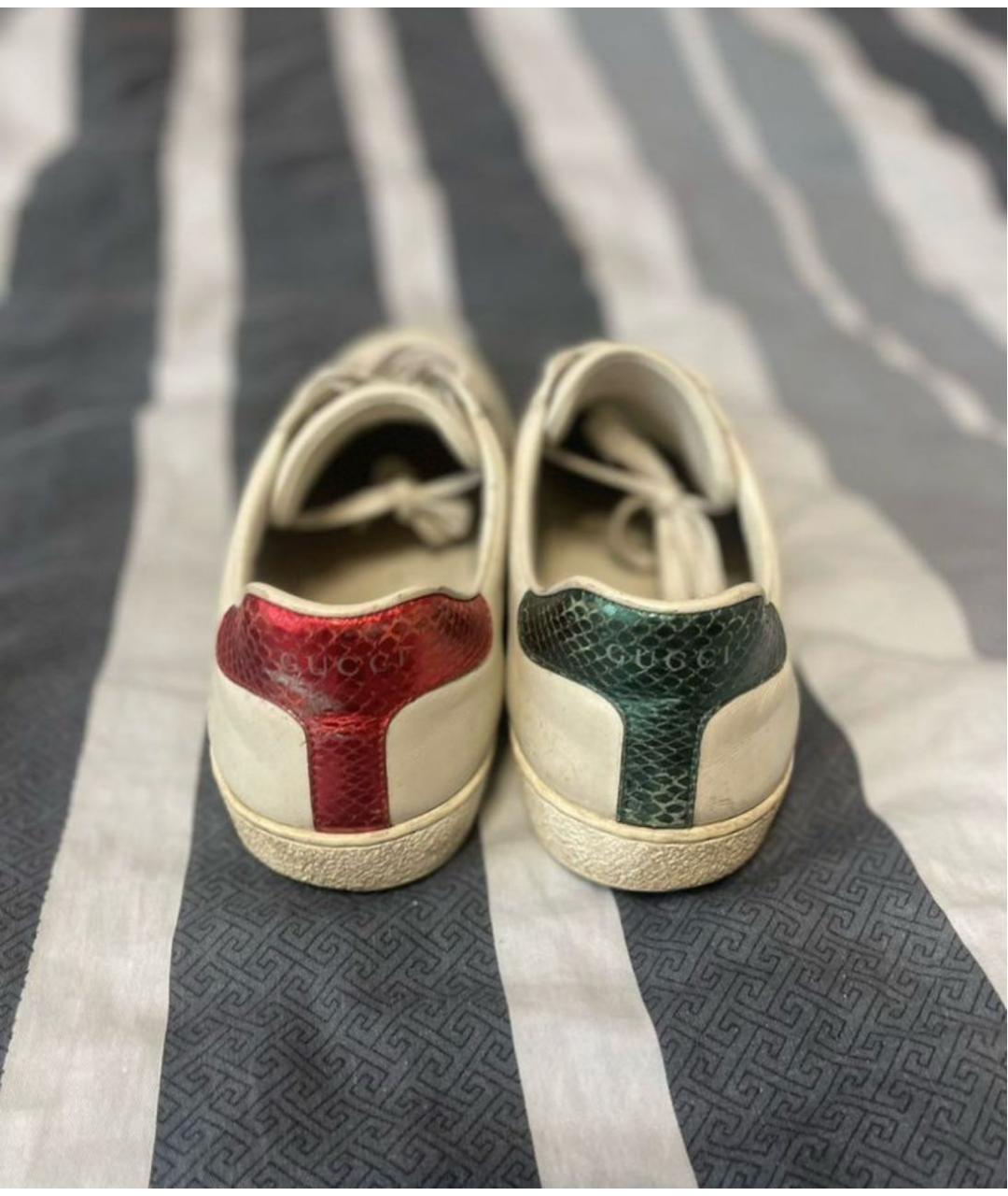 GUCCI Белые кожаные низкие кроссовки / кеды, фото 3