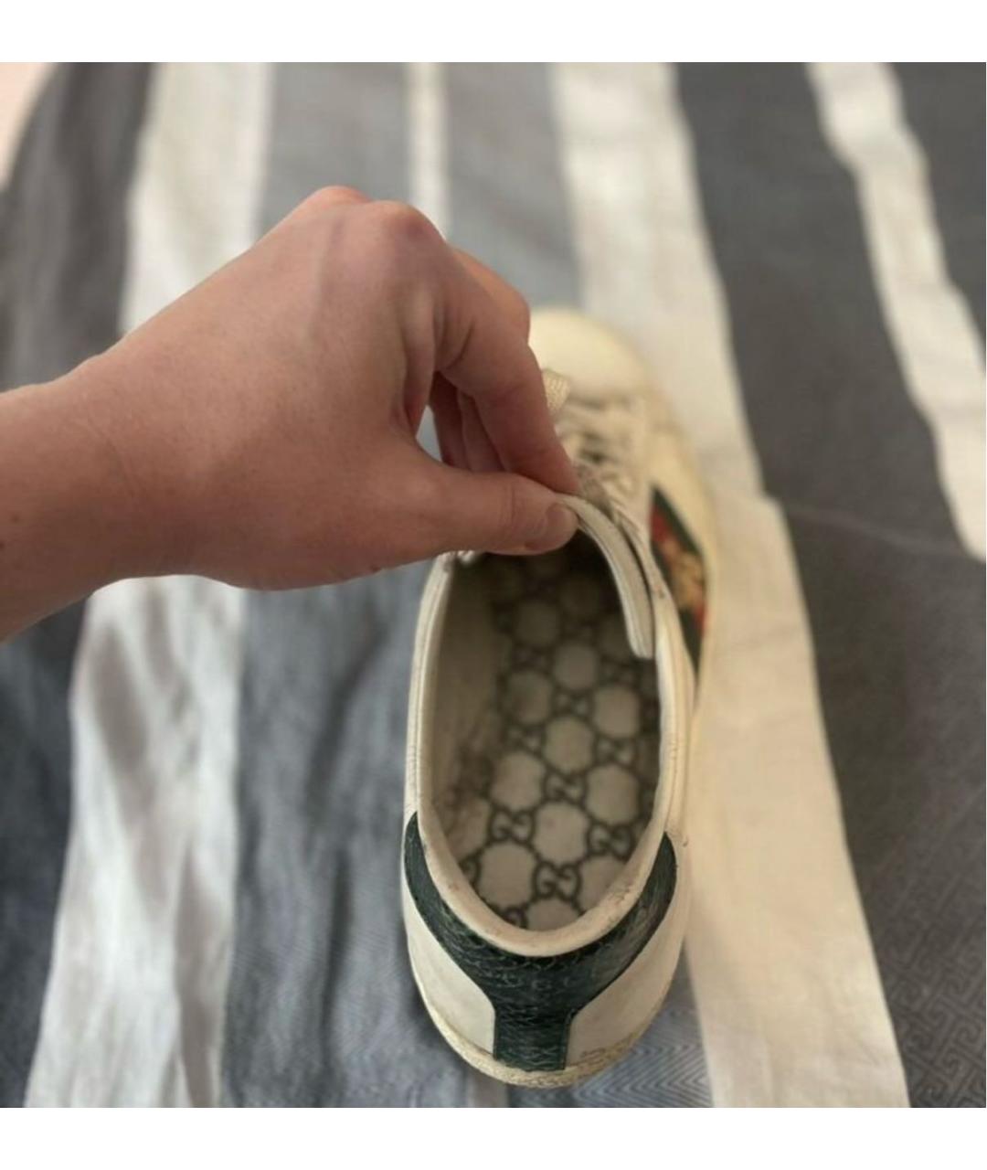 GUCCI Белые кожаные низкие кроссовки / кеды, фото 4