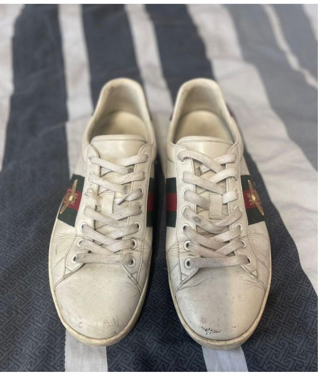 GUCCI Белые кожаные низкие кроссовки / кеды, фото 2