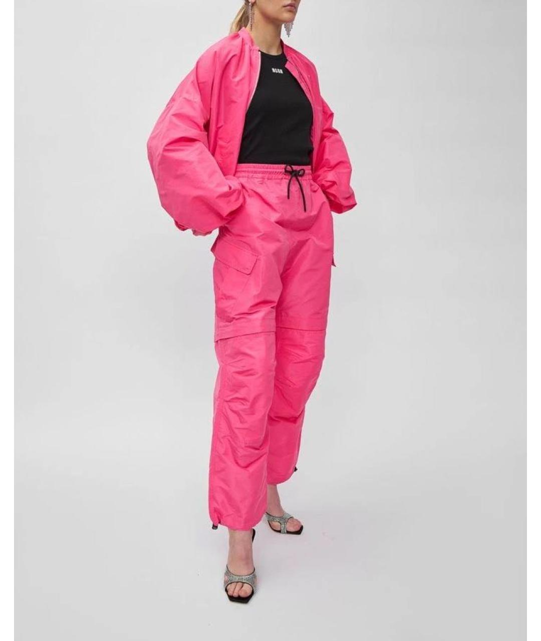 MSGM Розовые полиэстеровые брюки широкие, фото 6
