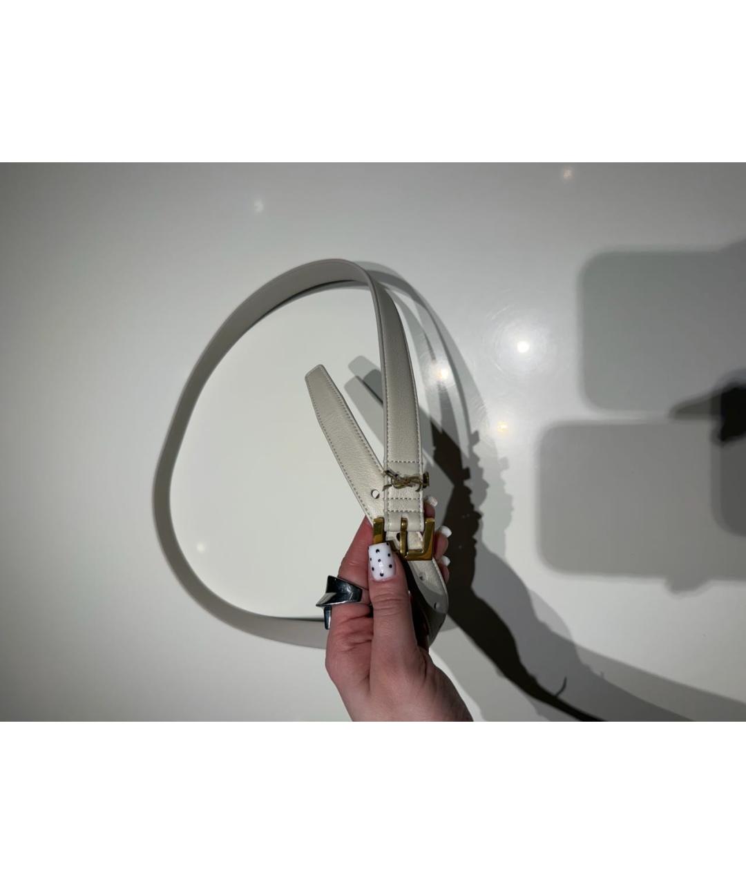 SAINT LAURENT Белый кожаный ремень, фото 2