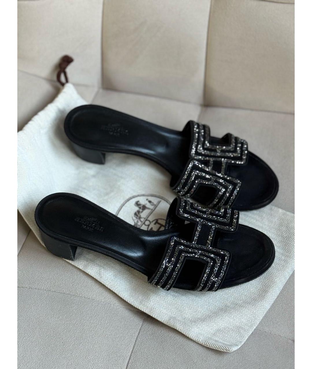 HERMES Черные кожаные сандалии, фото 7
