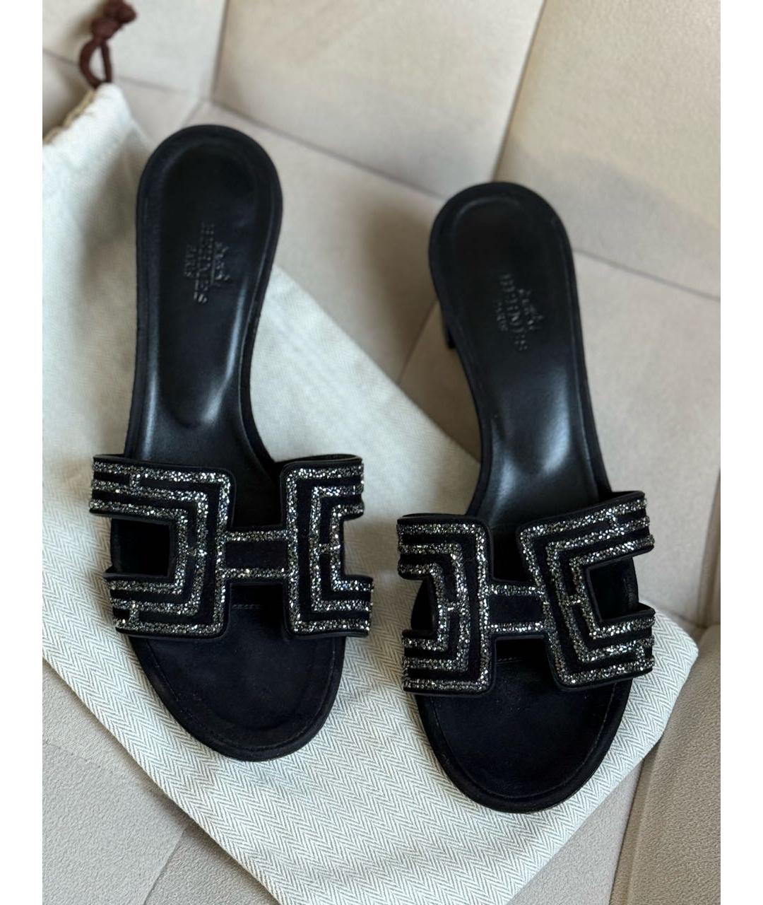 HERMES Черные кожаные сандалии, фото 3