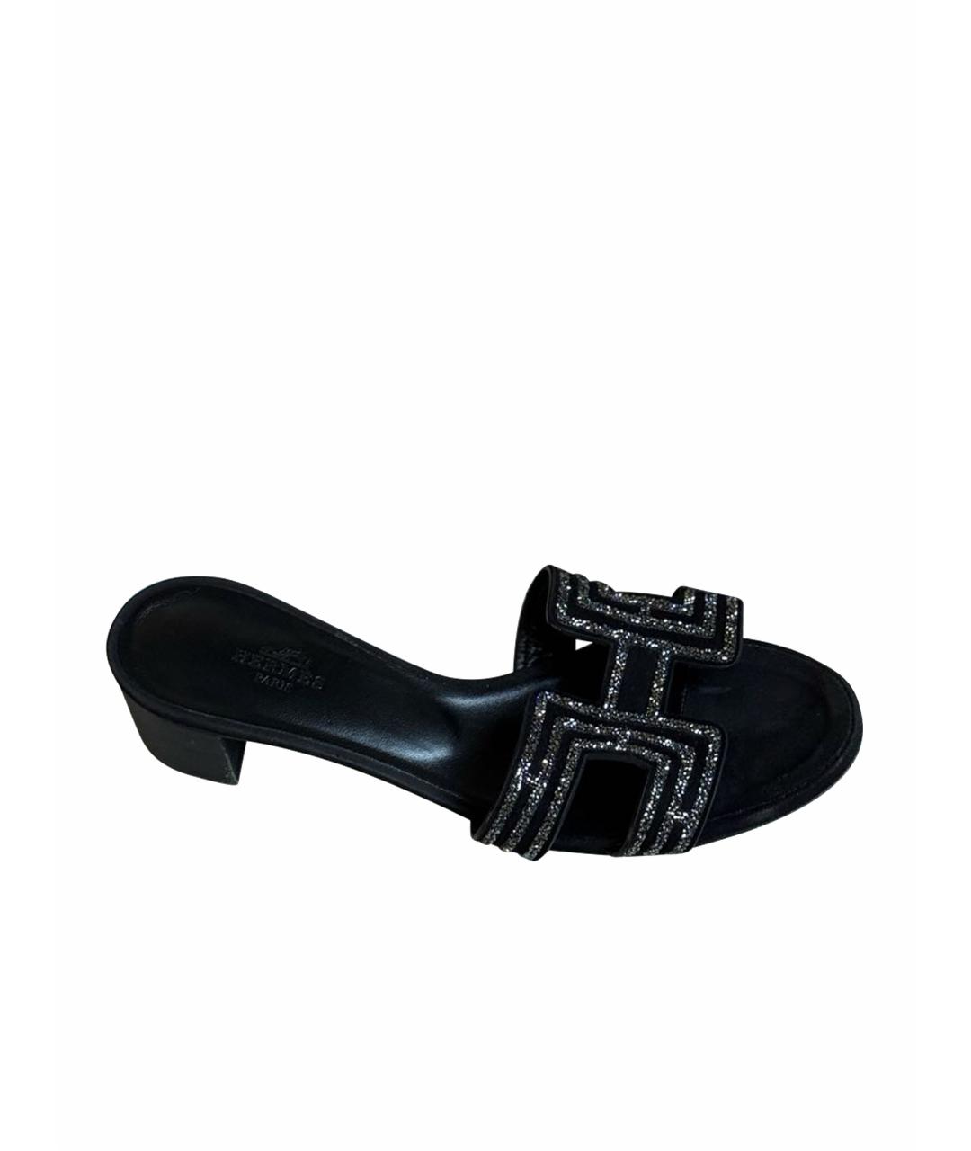 HERMES Черные кожаные сандалии, фото 1