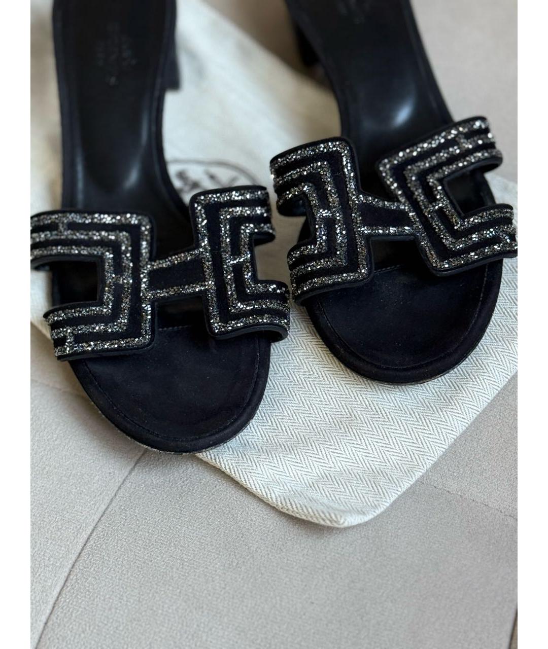 HERMES Черные кожаные сандалии, фото 6