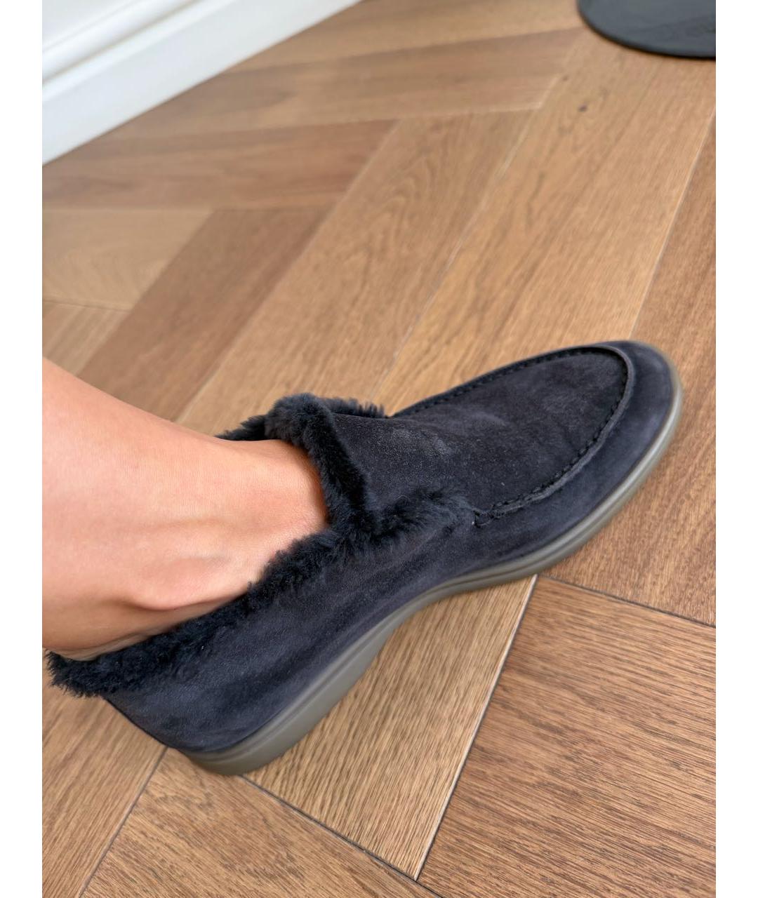 LORO PIANA Темно-синие замшевые лоферы, фото 4