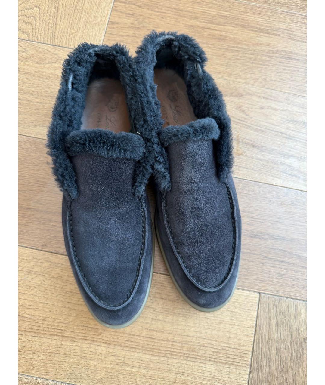 LORO PIANA Темно-синие замшевые лоферы, фото 2