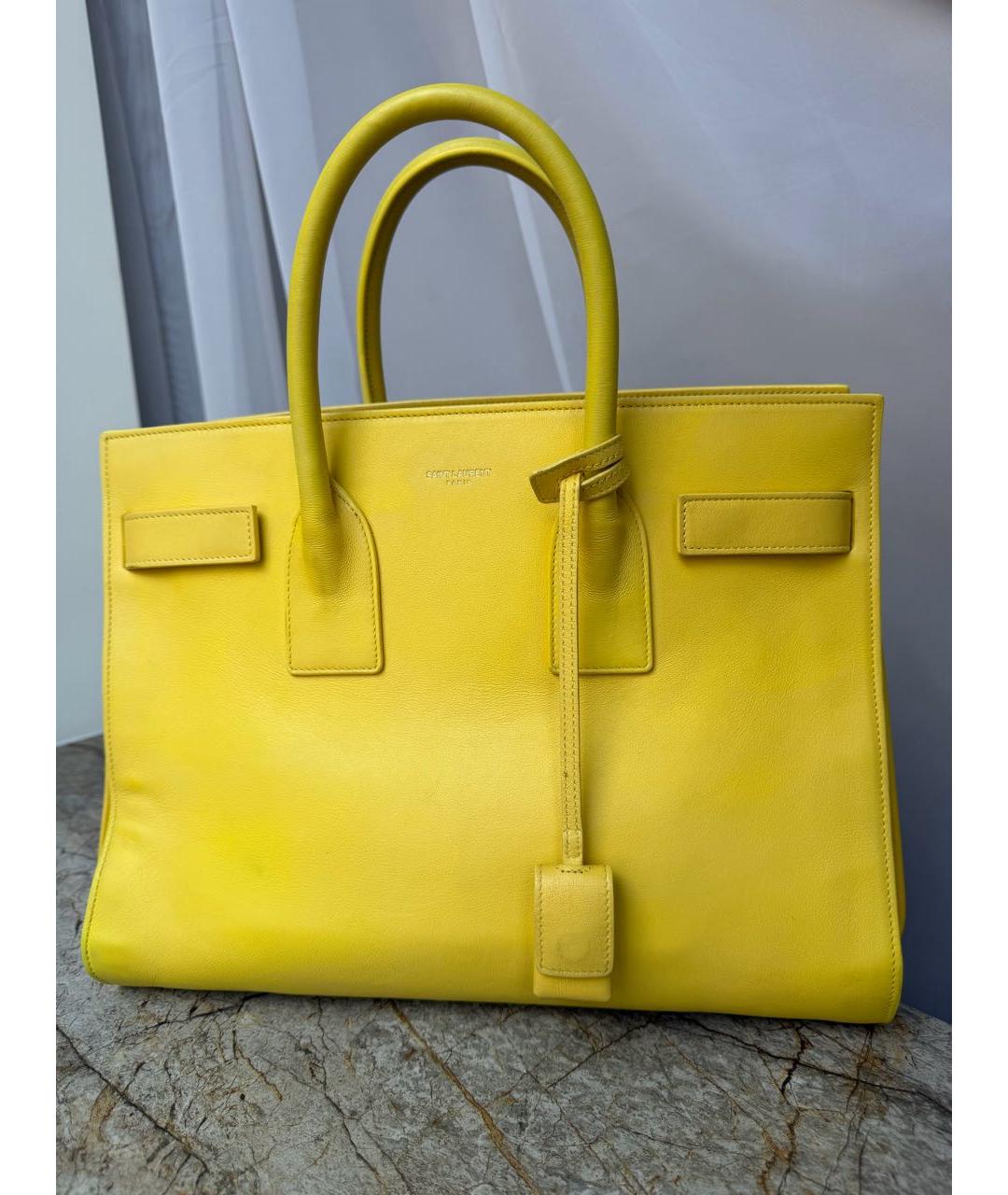 SAINT LAURENT Желтая кожаная сумка тоут, фото 8
