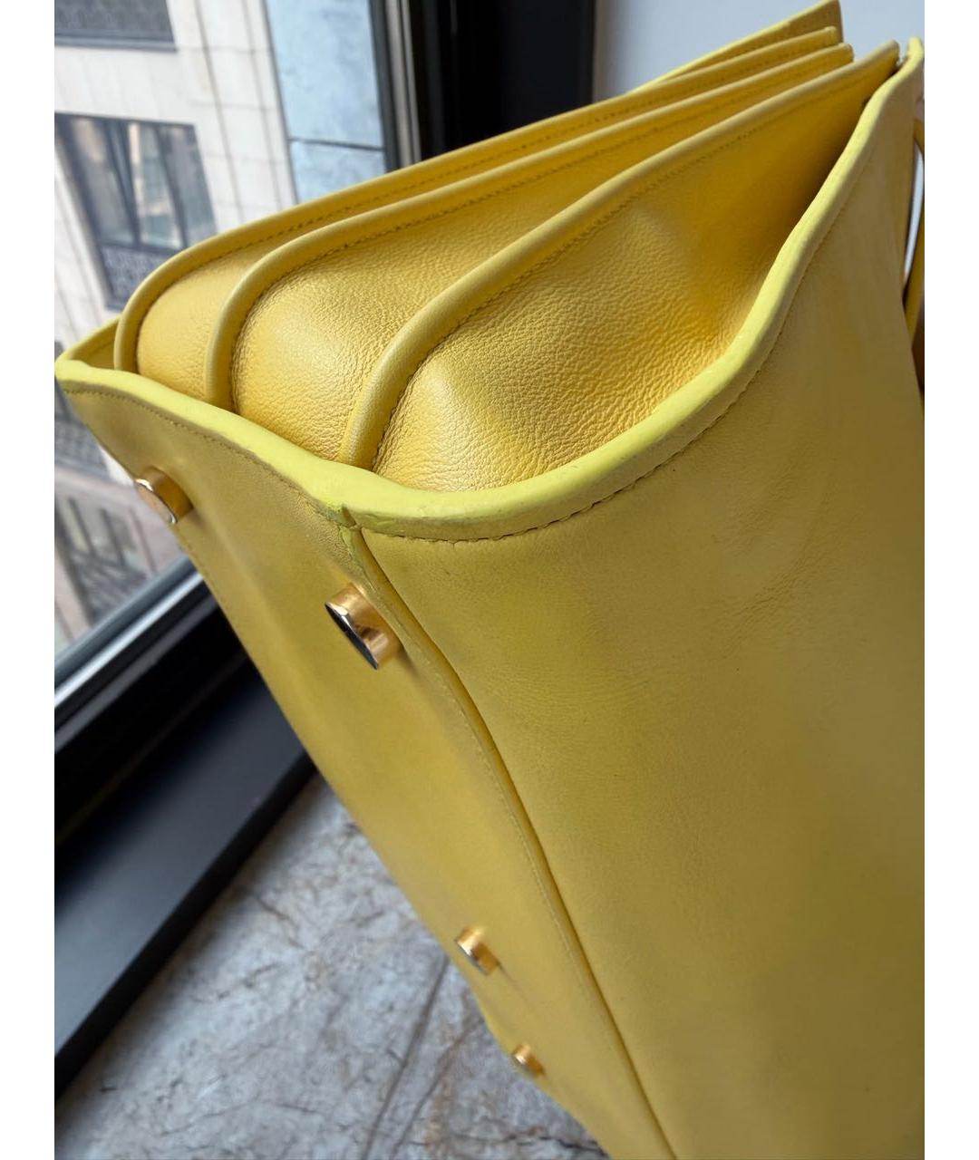SAINT LAURENT Желтая кожаная сумка тоут, фото 6