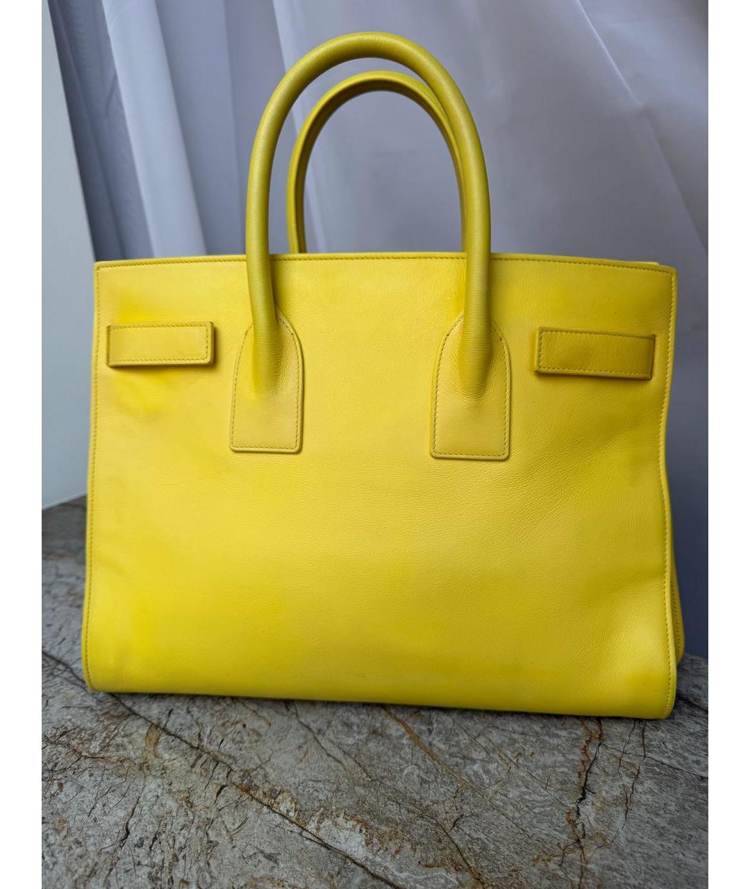 SAINT LAURENT Желтая кожаная сумка тоут, фото 3