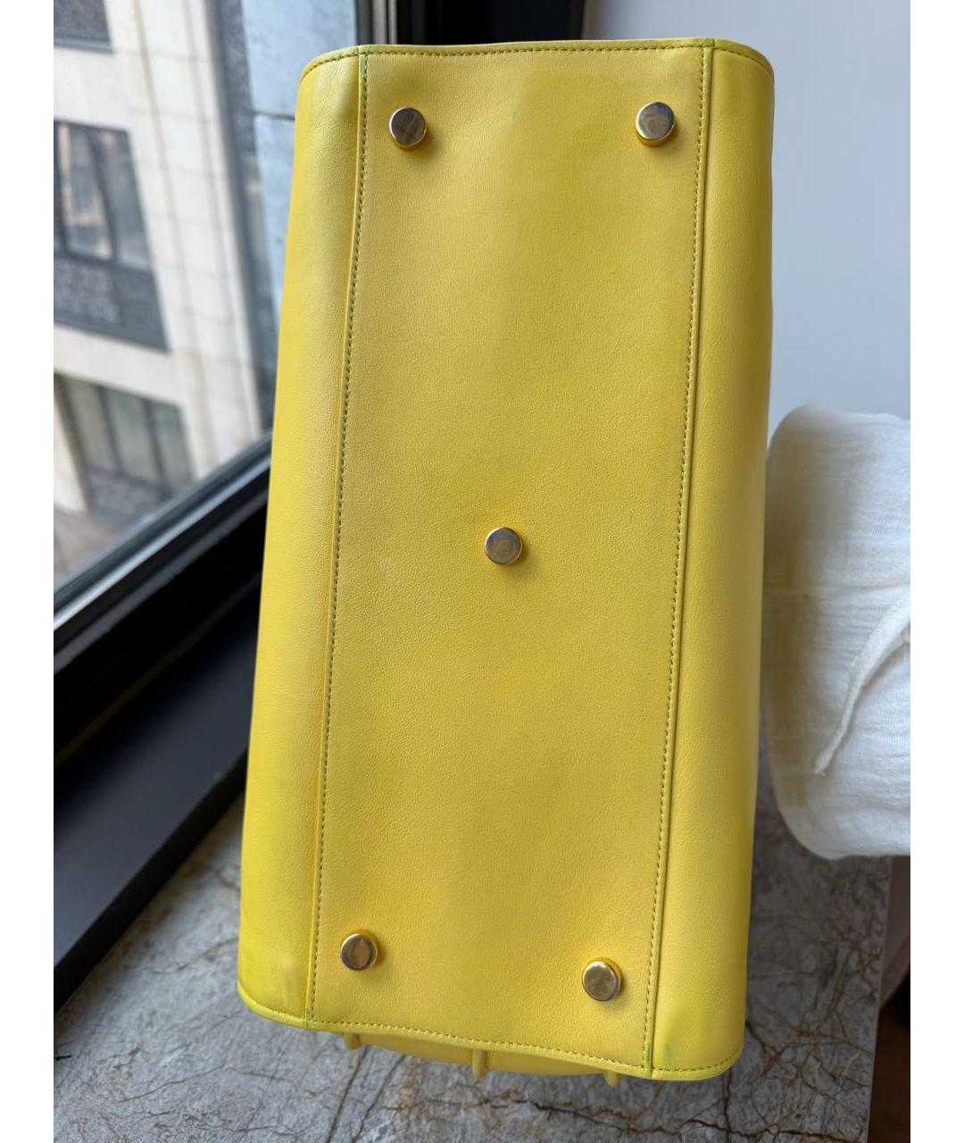 SAINT LAURENT Желтая кожаная сумка тоут, фото 5